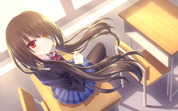 Anime Date A Live Kurumi Tokisaki Long Hair Brown Hair School Uniform Heterochromia Fondo de pantalla HD | Fondo de Escritorio