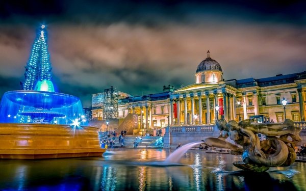 Man Made Fountain City Trafalgar Square London Night Light HD Wallpaper | Background Image