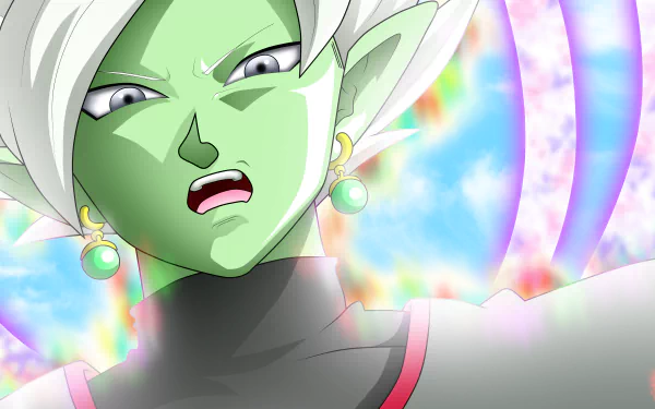 HD desktop wallpaper featuring Zamasu from Dragon Ball Super. The anime character is shown in intense emotion with a colorful, vibrant background.