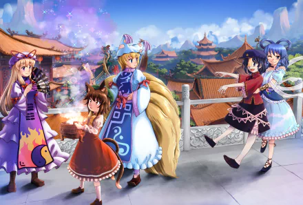 Ran Yakumo Yukari Yakumo Chen (Touhou) Yoshika Miyako Seiga Kaku Anime Touhou HD Desktop Wallpaper | Background Image