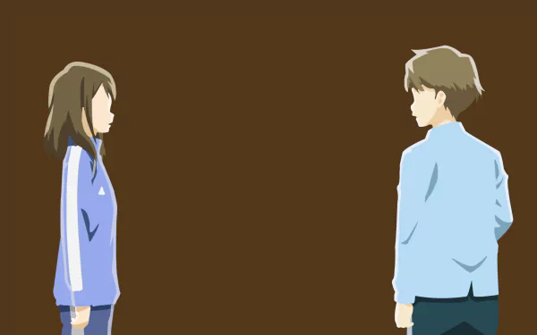 HD wallpaper featuring anime characters Kotarō Azumi and Akane Mizuno from Tsuki ga Kirei standing and facing each other against a plain brown background.