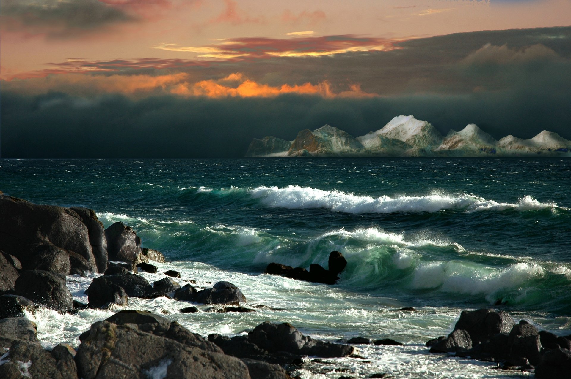 HD Wallpaper of a Stormy Sunset over Ocean Waves | 3008x2000 ...