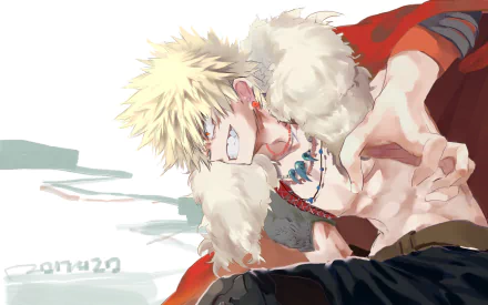 HD desktop wallpaper featuring Katsuki Bakugou from the anime My Hero Academia, showcasing an intense scene with dynamic action and vibrant colors.