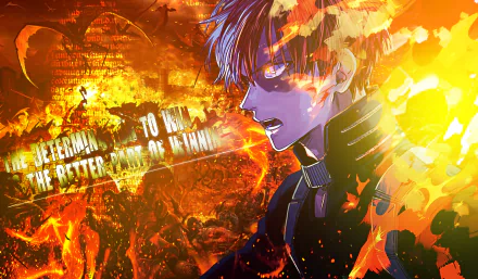 HD desktop wallpaper featuring Shoto Todoroki from My Hero Academia against a vibrant, fiery background. The intense colors and dynamic composition capture the essence of the anime character's power.