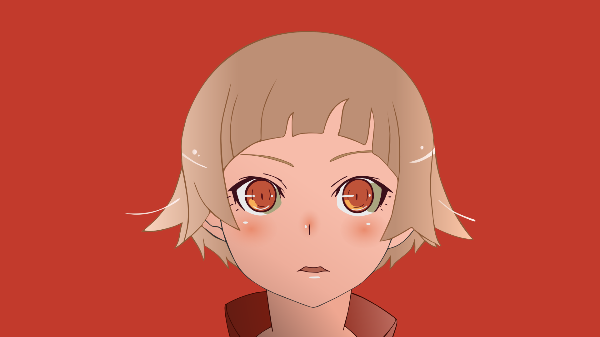 HD PC wallpaper of Shinobu Oshino from the Monogatari series, featuring Kiss-shot Acerola-orion Heart-under-blade in a minimalist anime style against a red background.