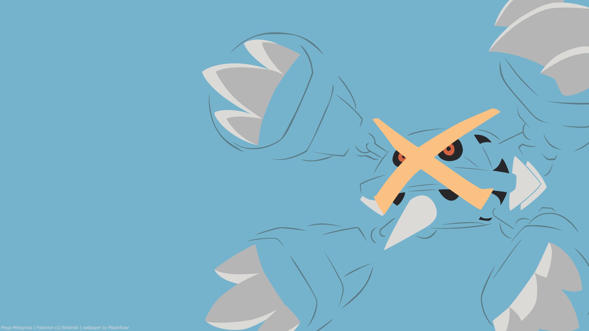 HD wallpaper of Metagross, a Pokémon, set against a blue background designed for desktop usage.