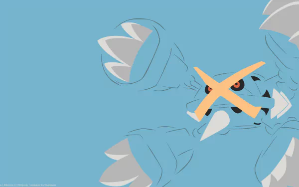 HD wallpaper of Metagross, a Pokémon, set against a blue background designed for desktop usage.