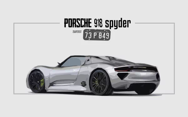 Black and white HD desktop wallpaper of a Porsche 918 Spyder, showcasing the rear and side view of the sleek vehicle.