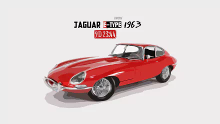 HD desktop wallpaper featuring a vintage red Jaguar E-Type car, model year 1963, with a minimalist background highlighting the classic design.