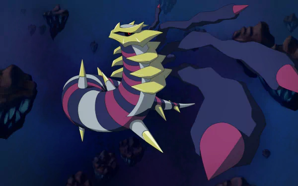 HD desktop wallpaper featuring Pokémon Giratina in a shadowy, mystical setting.