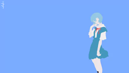 Minimalist 4K Ultra HD PC desktop wallpaper featuring Rei Ayanami from the anime Neon Genesis Evangelion against a solid blue background.