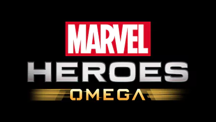 HD desktop wallpaper featuring the Marvel Heroes Omega logo with iconic red and white lettering on a black background.
