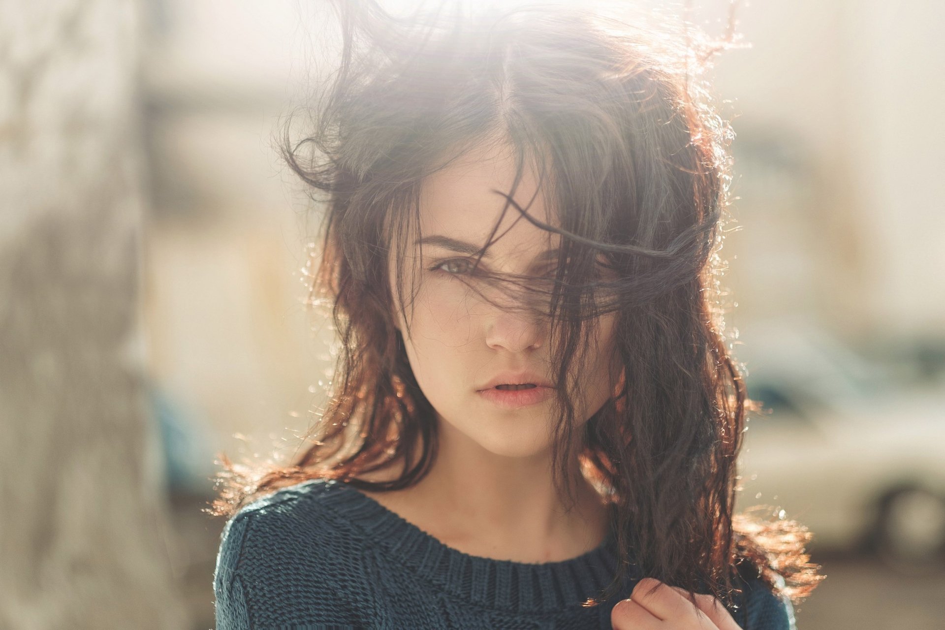 Download Depth Of Field Sunny Brunette Face Woman Model HD Wallpaper by Sergey Piltnik