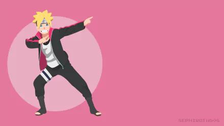 HD desktop wallpaper featuring Boruto Uzumaki from the anime Boruto, posing dynamically against a pink background.