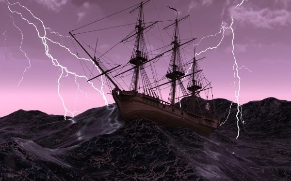Fantasy Ship Pirate Ship Lightning HD Wallpaper | Background Image