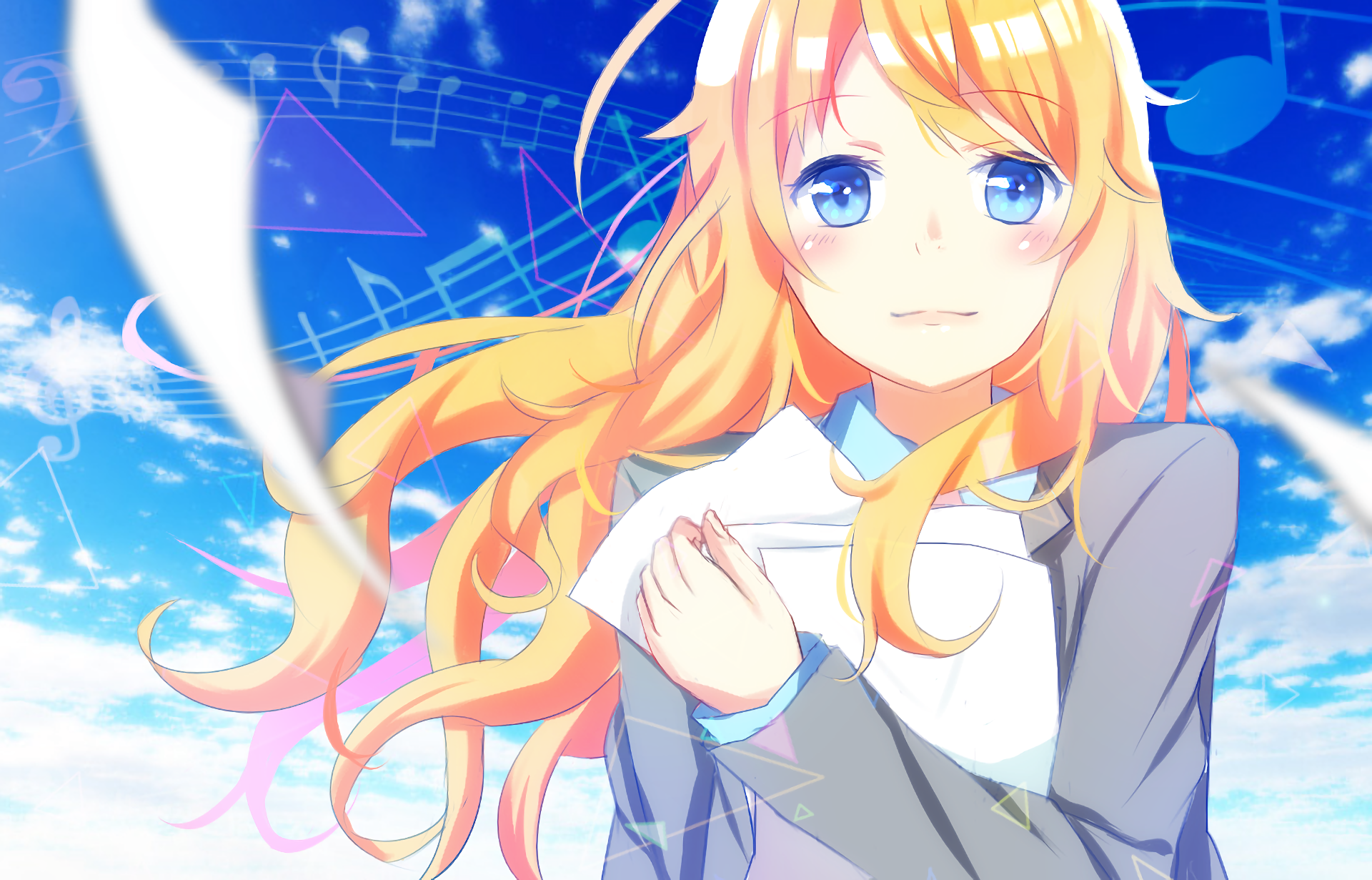 Download Blue Eyes Blonde Long Hair Blush Kaori Miyazono Anime Your Lie In April Hd Wallpaper