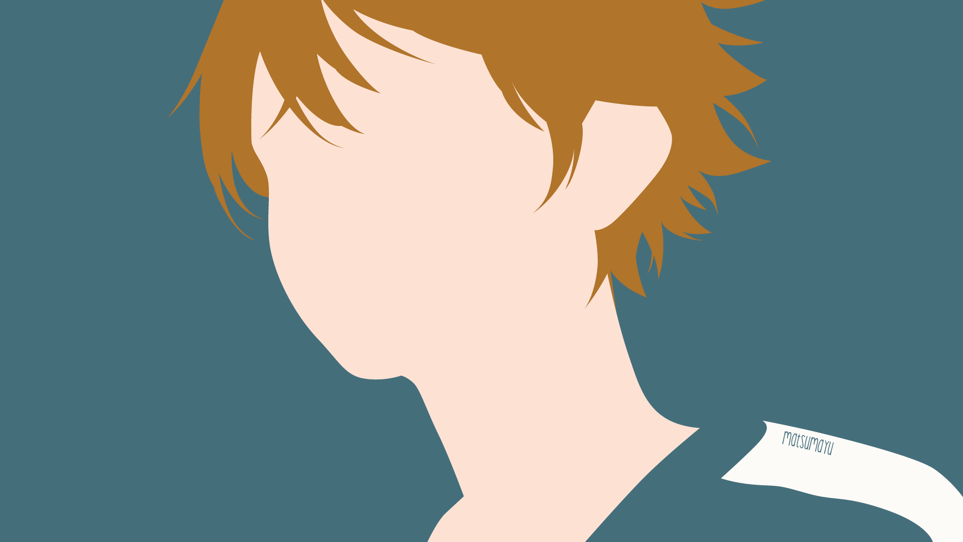 Minimalist HD PC wallpaper of Ryota Watari from the anime Your Lie in April, featuring his silhouette with distinct hair and collar details against a teal background.