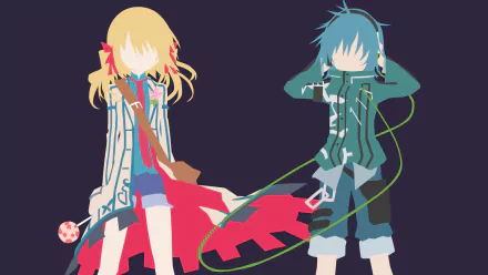 Minimalist anime-style illustration of two Clockwork Planet characters with vibrant colors, designed as an HD PC desktop wallpaper and background.
