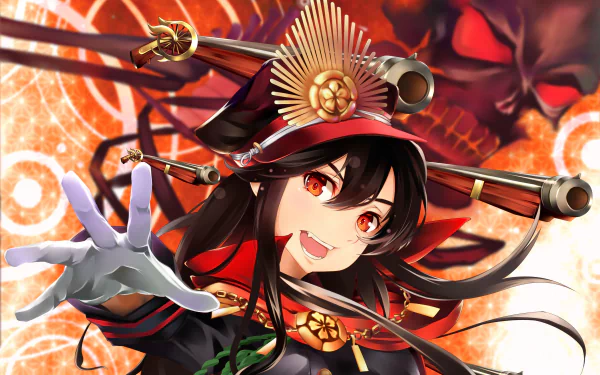 HD desktop wallpaper featuring Oda Nobunaga from Fate/Grand Order, depicted in vibrant anime style with a dynamic and confident pose against an intricate background.