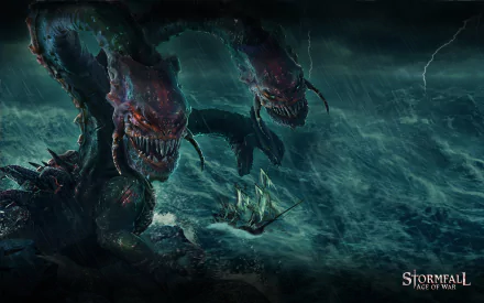 ship ocean storm sea monster video game Stormfall: Age of War HD Desktop Wallpaper | Background Image