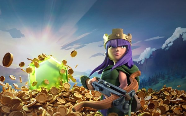 Video Game Clash of Clans Crossbow Woman Warrior Purple Hair Crown HD Wallpaper | Background Image
