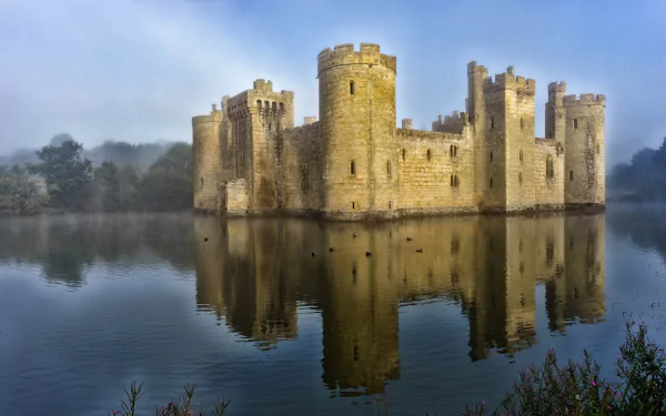 England building reflection lake castle man made Bodiam Castle HD Desktop Wallpaper | Background Image