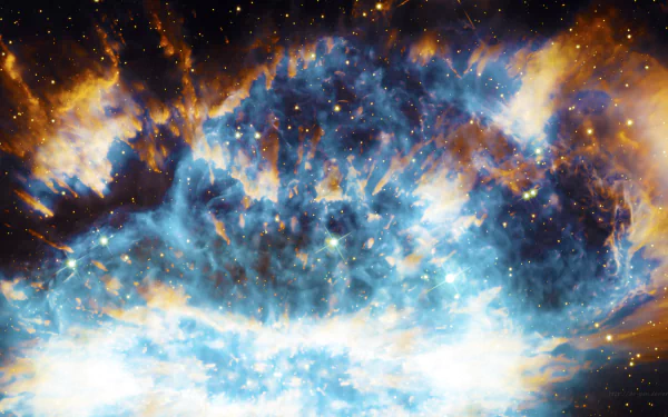 HD desktop wallpaper featuring a vibrant blue nebula with bright stars scattered across the space, illuminating the cosmic scenery. The image is enhanced with sci-fi elements using Photoshop.