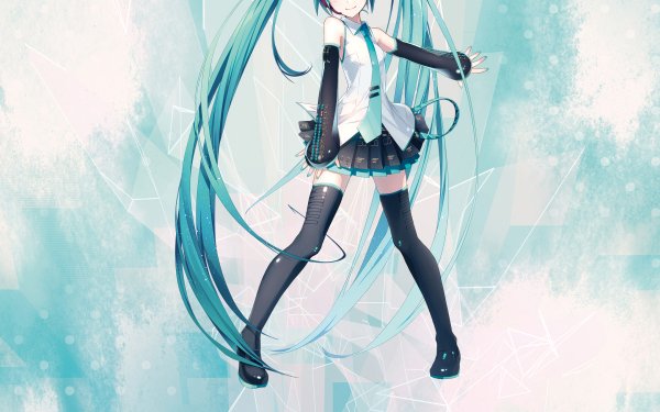 Anime Vocaloid Hatsune Miku Long Hair Aqua Hair Aqua Eyes Twintails Smile Tie Headphones Thigh Highs Skirt Blush HD Wallpaper | Background Image