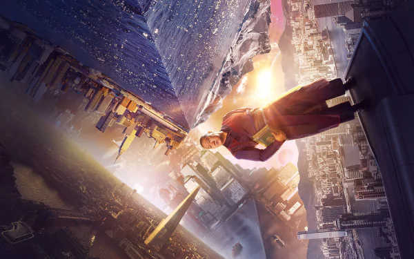 Doctor Strange stands on a city rooftop as buildings twist and fold around him in this 8K Ultra HD PC desktop wallpaper from the movie.