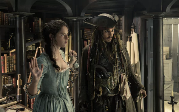 Carina Smyth Kaya Scodelario Johnny Depp Jack Sparrow movie Pirates Of The Caribbean: Dead Men Tell No Tales HD Desktop Wallpaper | Background Image