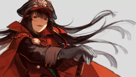 HD desktop wallpaper of Oda Nobunaga, also known as Demon Archer, from Fate/Grand Order. The anime character is depicted with long flowing hair and a confident smile, dressed in a military-inspired outfit.