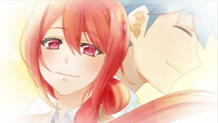 HD wallpaper featuring Seiji Aino and Akane Hiyama from the anime Renai Boukun. The image showcases the characters with soft, glowing lighting and gentle expressions.