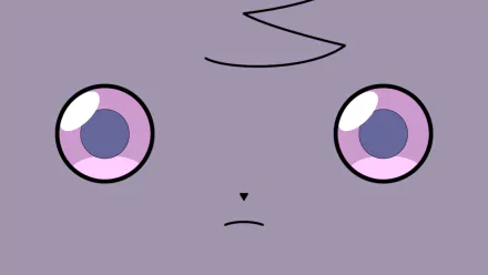 Close-up HD desktop wallpaper of Espurr's face, a Pokémon from the video game Pokémon X and Y, featuring its distinctive large purple eyes and small nose on a plain background.