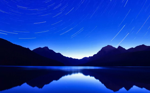 mountain star blue reflection lake night nature star trail HD Desktop Wallpaper | Background Image