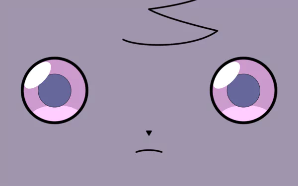 Close-up HD desktop wallpaper of Espurr's face, a Pokémon from the video game Pokémon X and Y, featuring its distinctive large purple eyes and small nose on a plain background.