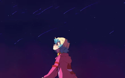 HD anime desktop wallpaper featuring Nia Teppelin from Tengen Toppa Gurren Lagann looking up at a starry night sky.