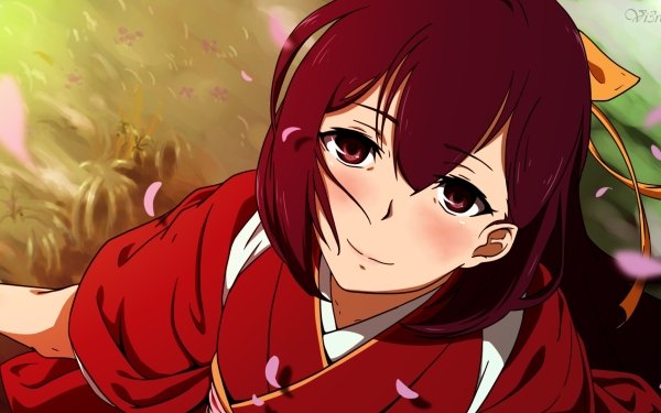 Anime Kantai Collection Kamikaze Short Hair Red Hair Blush Japanese Clothes Petal Smile Red Eyes HD Wallpaper | Background Image