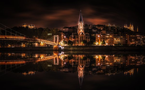 Man Made Town Towns Night Building River Reflection Church HD Wallpaper | Background Image