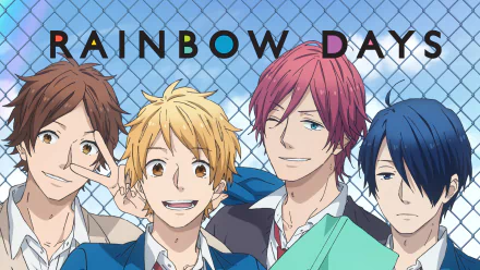 HD desktop wallpaper featuring Natsuki Hashiba, Keiichi Katakura, Tomoya Matsunaga, and Tsuyoshi Naoe from the anime Rainbow Days.
