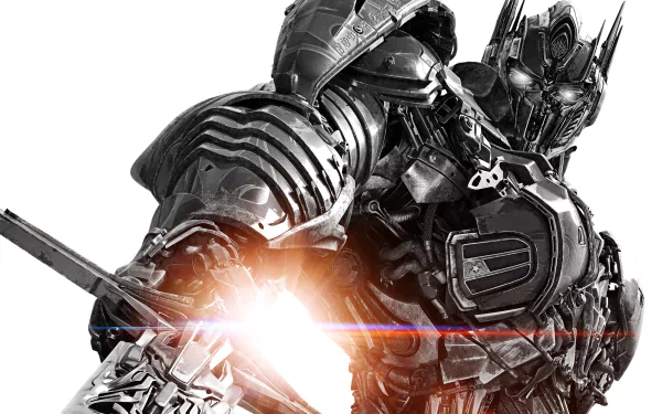 HD PC desktop wallpaper of Optimus Prime from the movie Transformers: The Last Knight, showcasing the detailed metallic armor and glowing light effects.