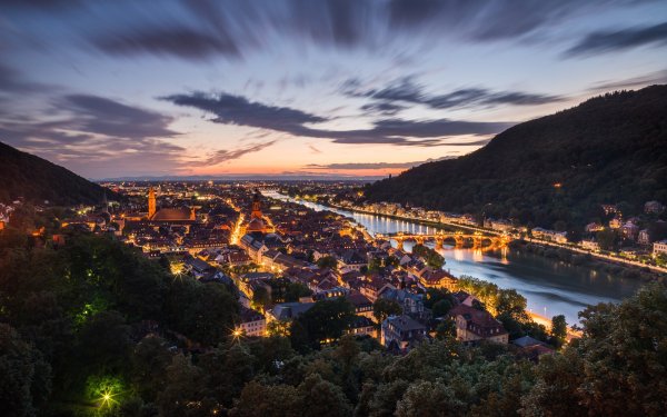 Man Made Heidelberg Towns Germany Night Landscape River Town HD Wallpaper | Background Image