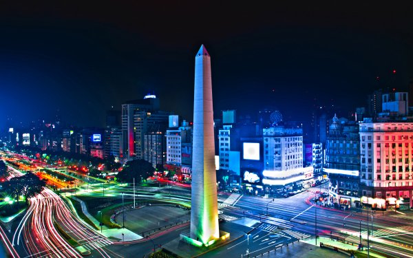 Man Made Buenos Aires Cities Argentina Night Time-Lapse Road Building Obelisk HD Wallpaper | Background Image