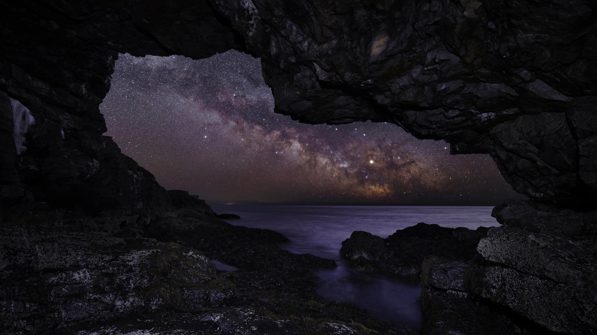 Cave Starry Sky Night Dark Hd Wallpaper - Gambaran