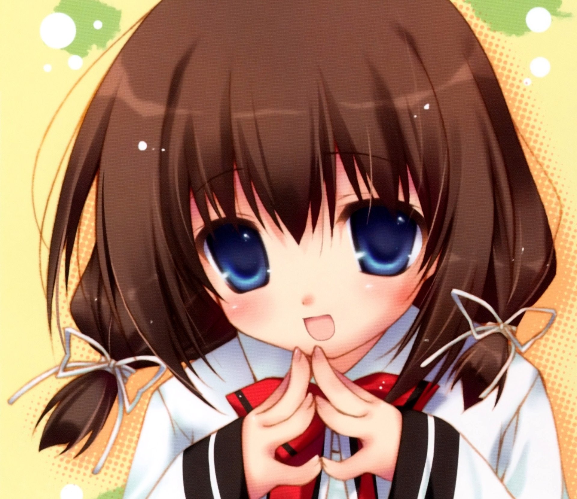 Download Blush Smile Blue Eyes Ribbon Brown Hair Anime Original HD Wallpaper by Chikotam