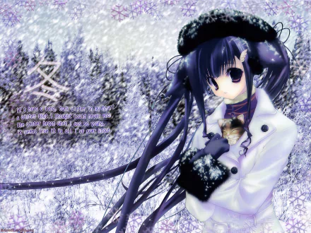 snow twintails coat hat long hair cat blue hair Anime Original anime cat HD Desktop Wallpaper | Background Image