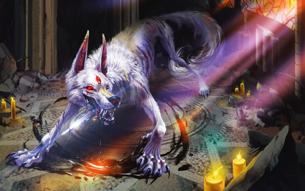 candle occult sunbeam creature fantasy wolf HD Desktop Wallpaper | Background Image