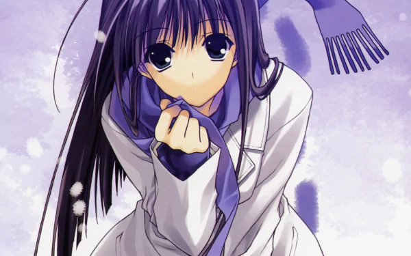 purple hair footprint snow blue eyes scarf Anime Original HD Desktop Wallpaper | Background Image