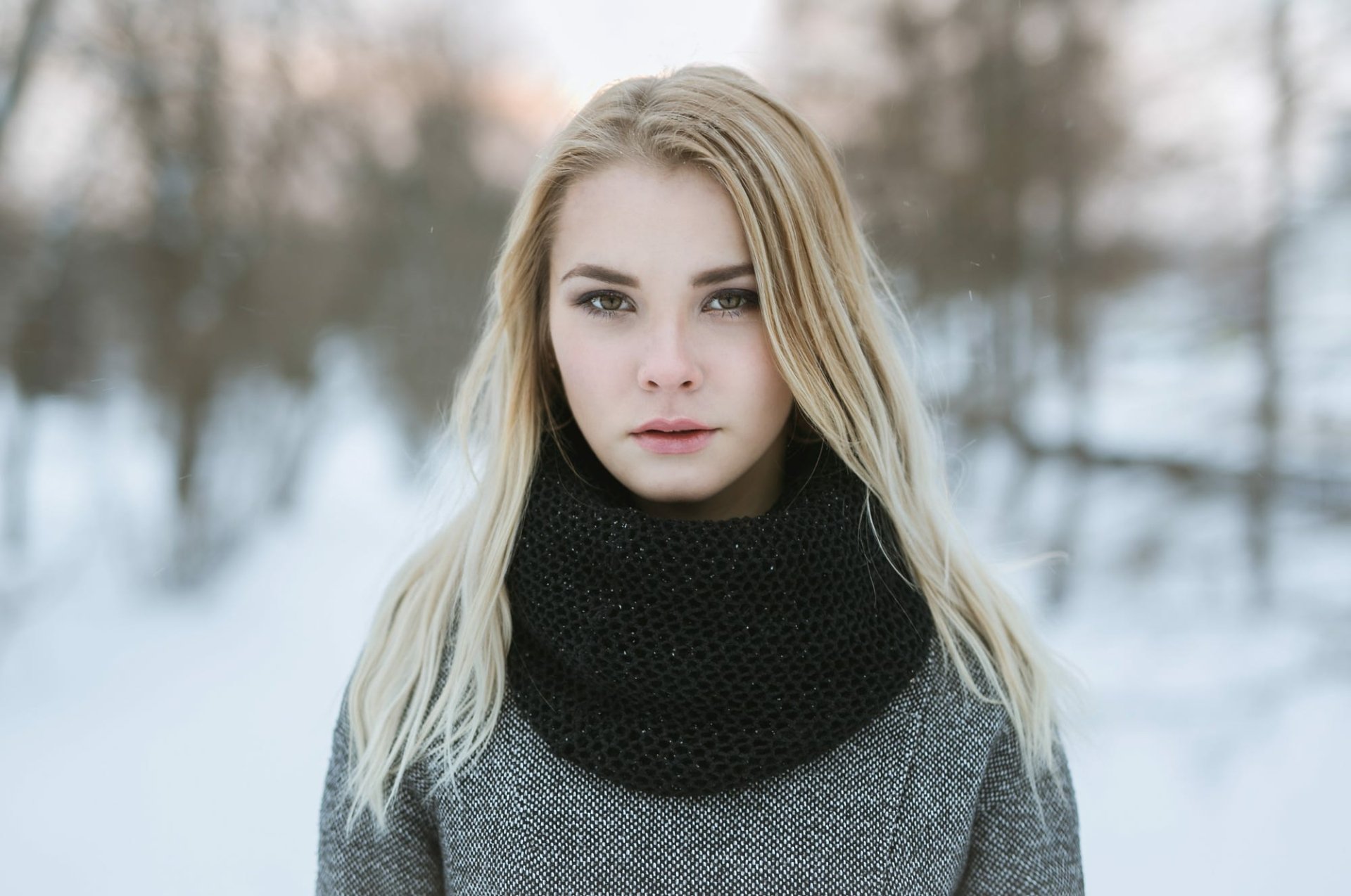 Download Depth Of Field Winter Scarf Blonde Woman Model HD Wallpaper by ...