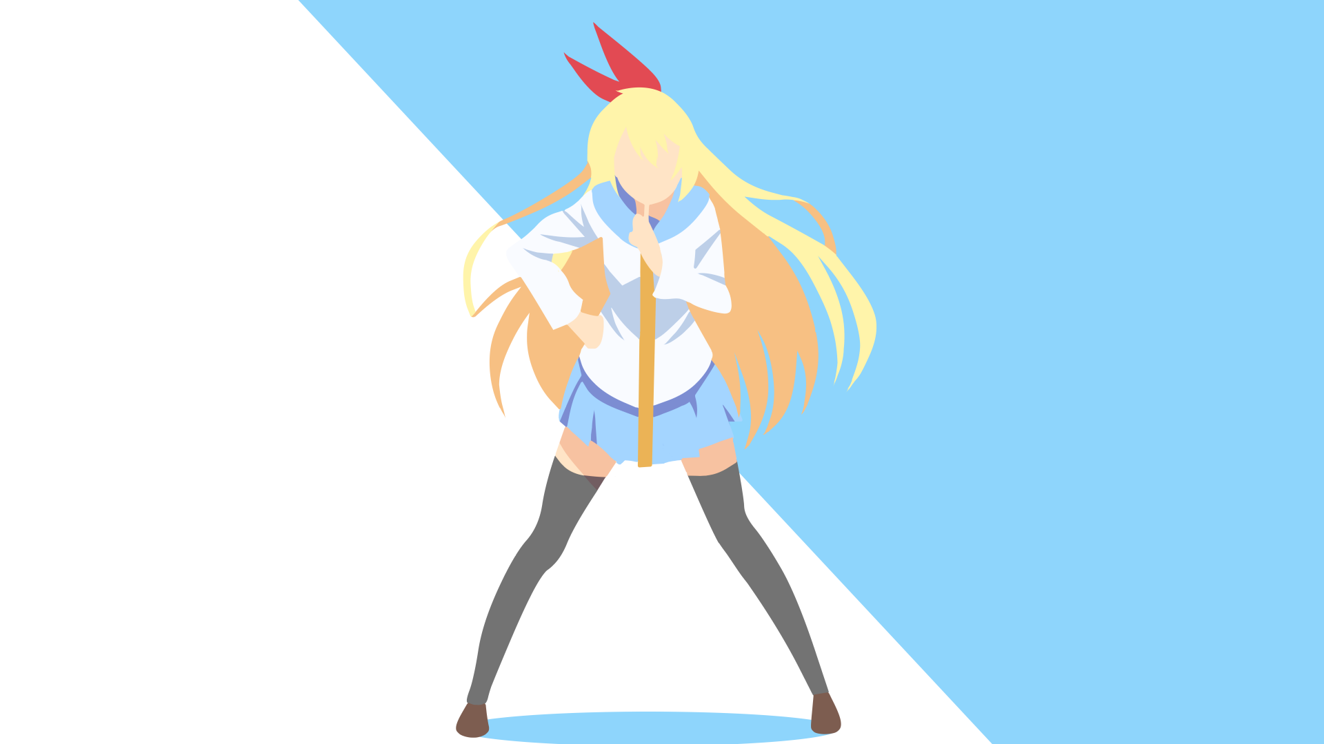 Minimalist HD wallpaper of Chitoge Kirisaki from the anime Nisekoi, featuring her standing against a blue and white background.
