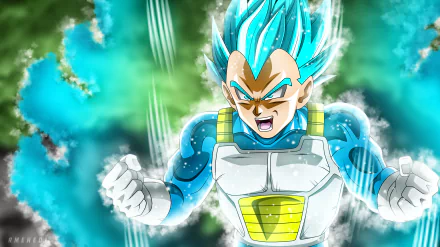 HD desktop wallpaper of Vegeta from Dragon Ball Super, featuring the character in a powerful, energized pose with a vibrant, dynamic background.